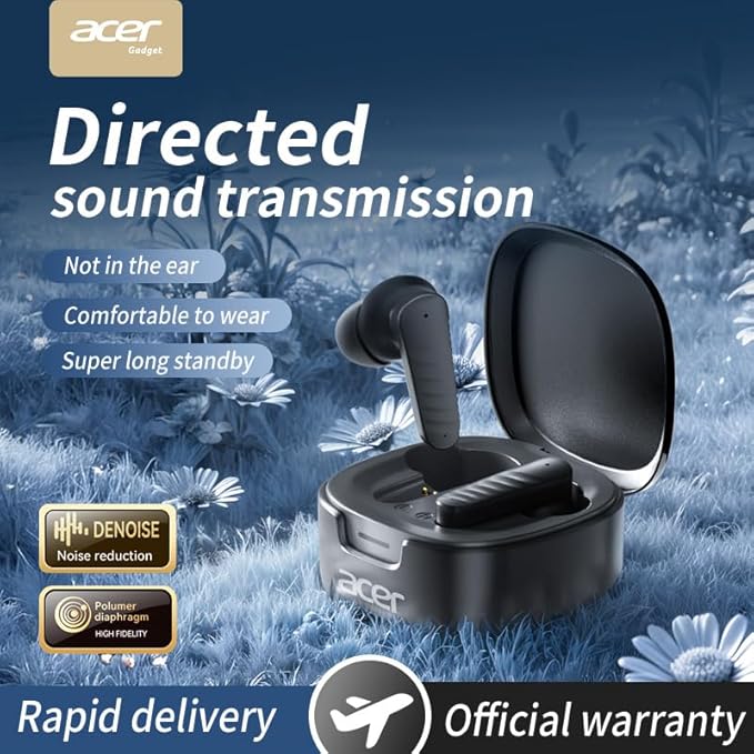 acer Wireless Earbuds Bluetooth Headphones, Hi-Fi Stereo Sound, Long Battery Life, Noise Cancelling with Charging Case for Sports & Working, Stereo Sound Headphones for iPhone/Android/iPad