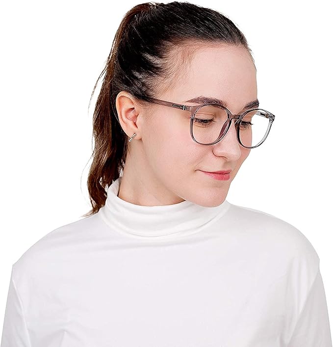 LifeArt Round Blue Light Blocking Glasses, Computer Glasses, Gaming Glasses, TV Glasses for Women Men (Clear Gray, 0.75 Magnification)