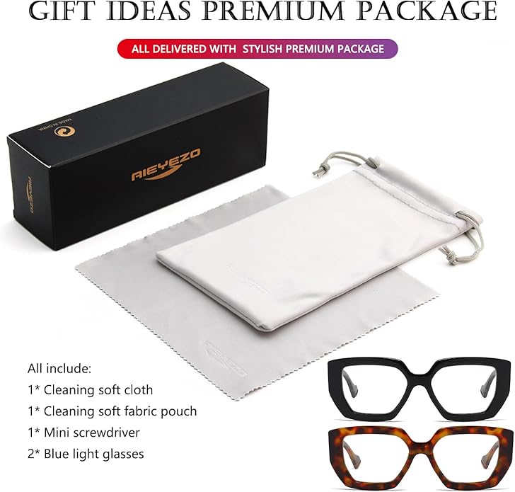 AIEYEZO Thick Frame Blue Light Glasses Men Women, Fashion Square Computer Eyeglass Anti Eyestrain & Prevent Headache