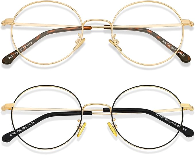 Cyxus Blue Light Glasses for Men and Women, Round Metal Frame Computer Eyeglasses for Office, Gaming, Reading 8090