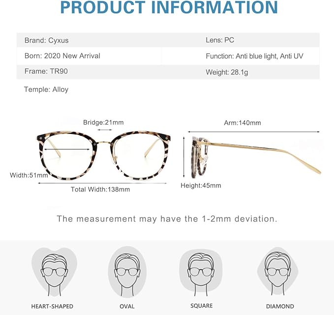 Cyxus 2 Pack Blue Light Glasses for Women, Blue Light Blocking Computer Eyeglasses for Woman Anti Eye Fatigue Eyewear Reduce Headaches