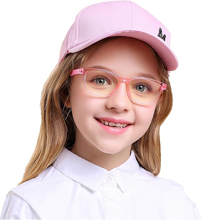 Kids Blue Light Blocking Glasses 2 Pack, Anti Eyestrain & UV Protection, Computer Gaming TV Phone Glasses for Boys Girls Age 3-9 (Clear+Transparent Pink)