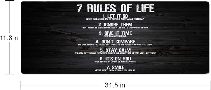 Gaming Mouse Pad, Large Non-Slip Rubber Base Mousepad, Keyboard Mouse Mat, Desk Pad with Stitched Edges, 31.5x11.8inch, 7 Rules of Life Motivational Quotes