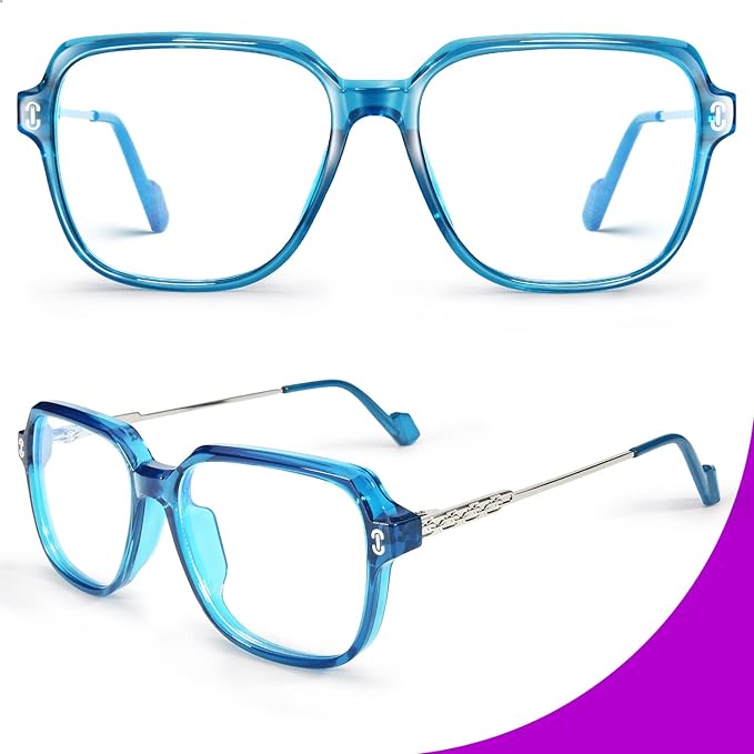 VISOONE Oversized Blue Light Blocking Glasses with Chic Square TR90 Frame and Metal Temple for Women Men REMY