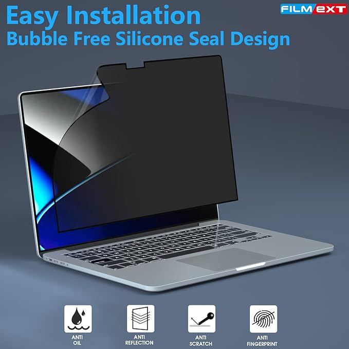 FILMEXT Privacy Screen for Macbook Pro 14 inch (2026-2021,M5 M4 M3 M2 M1), Removable Macbook pro 14.2" A3112 A3401 A2992 A2918 A2779 A2442 Privacy Laptop Screen Filter Anti-Spy/Anti-Glare/Eye Care