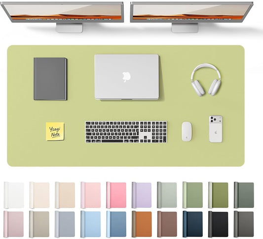 YSAGi Leather Desk Protector, Office Mat, Large Mouse Mat, Non-Slip PU Leather Blotter, Laptop Desk Pad, Waterproof Writing Pad for Office and Home (Peak Green, 47.2" x 23.6")