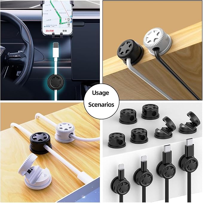 11PCS Cable Management Cord Holder Organizer, Magnetic Cable Clips Adhesive Wire Keeper, Under Desk for Bedside Nightstand Table Desktop USB Wall Car Office Workspace Accessories (White) - Image 4
