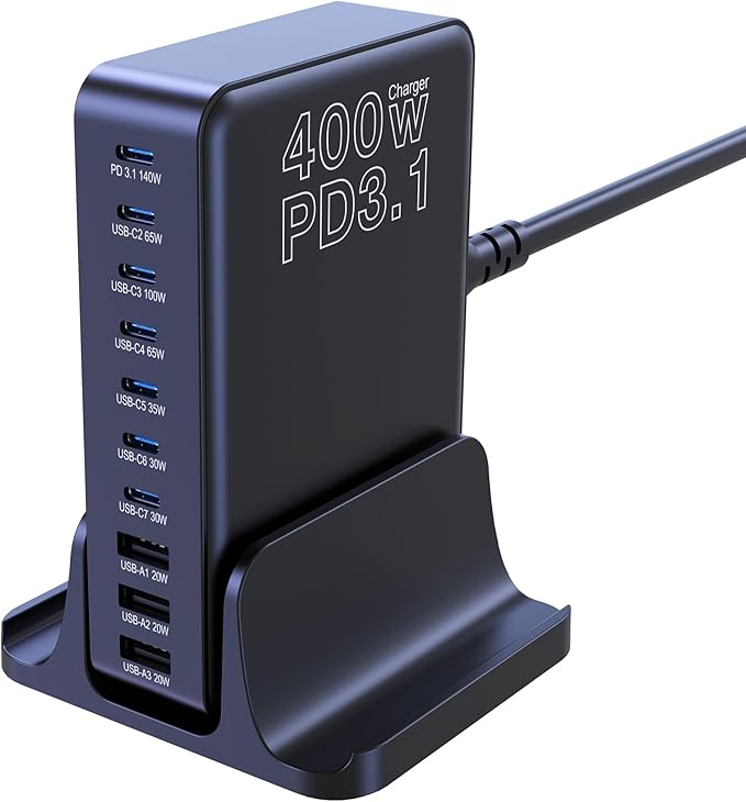 CHIPOFY 400W USB C Charger, GaN Compact 10-Ports PD3.1 140W PPS 45W QC20W Super Fast Charging Station for MacBook Laptop, iPad, iPhone 17/Pro/16/15, Galaxy S24/S23, Steam Deck and More
