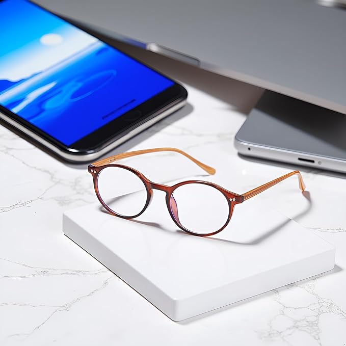 HJSTES Vintage Blue Light Glasses for Women Men Round Bluelight Blocking Glasses Thick TR90 Frame Eyeglasses
