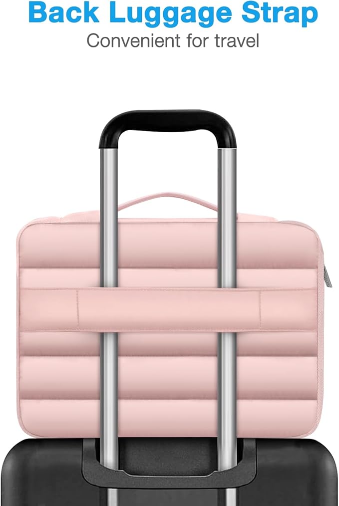 MOSISO 360 Protective 15-15.6 inch Laptop Case, 16 inch Puffy Laptop Sleeve Compatible with MacBook Pro 16, HP, Dell, ASUS, Acer, Lenovo Notebook Computer,Polyester Horizontal Side Open Bag, Pink