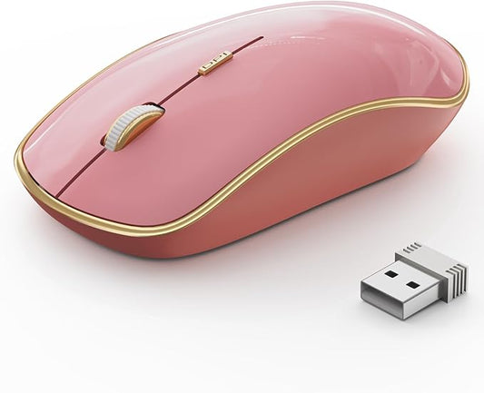 JOYACCESS Wireless Mouse for Laptop - Ultra Thin, Silent, 2400 DPI Portable Optical Mouse for Laptop,Computer,MacBook,Windows, Chromebook, PC - Pink