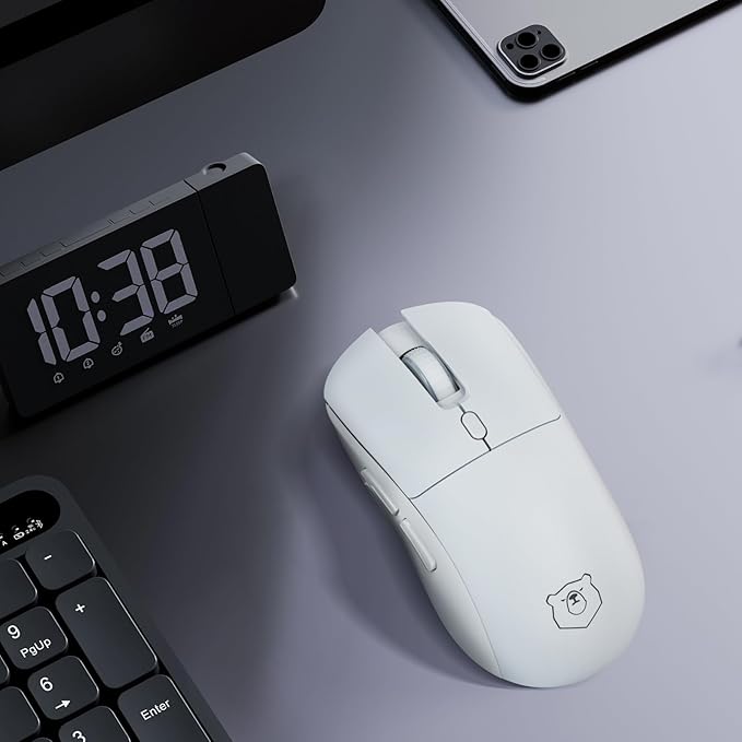 Gaming Mouse, Rechargeable Computer Mouse with with 2 Side Buttons, Type-C Adapter for Laptop, PC, Notebook - White