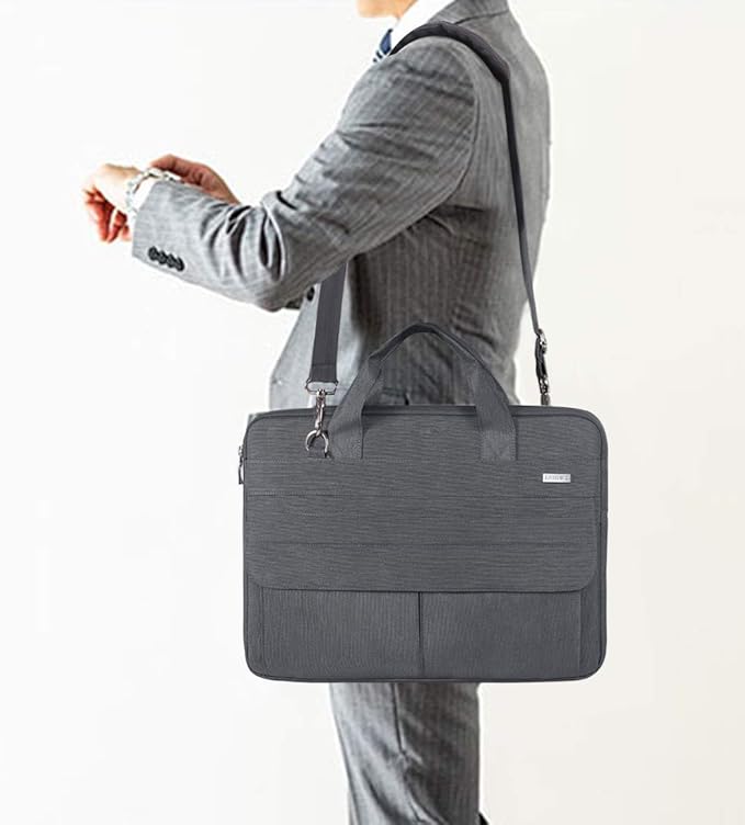 LANDICI Laptop Bag Case 13 14 inch with Shoulder Strap, Slim Waterproof Computer Sleeve Cover Compatible with MacBook Air 13/13.6 M1 M2 M3 M4, MacBook Pro 13/14, Chromebook 14, Grey