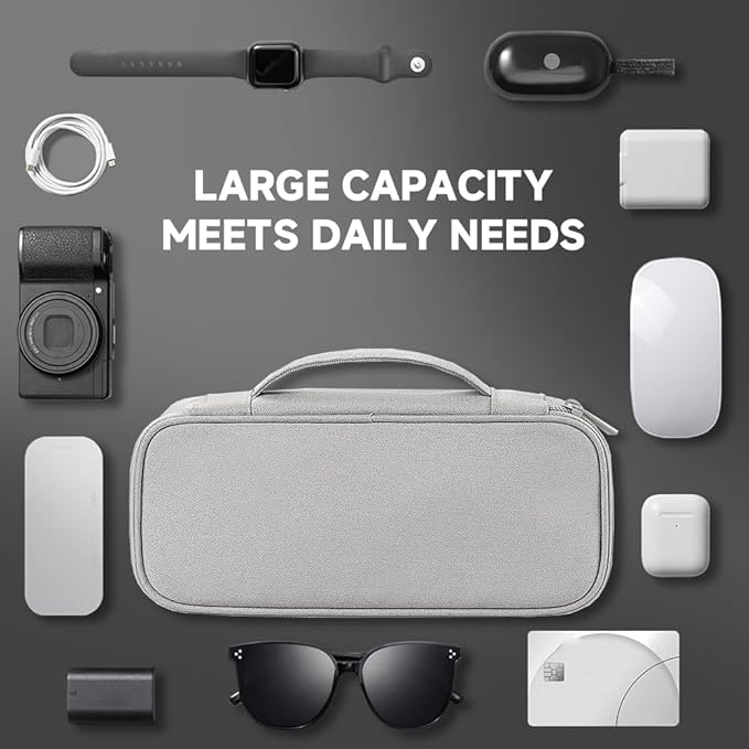 Teskyer Tech Organizer Pouch – Portable Waterproof Electronics Bag with Compartments for Cables, Chargers, Earbuds & Phone (Grey)