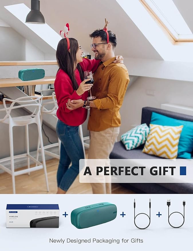 LENRUE Bluetooth Speaker, Wireless Portable Speaker with Loud Stereo Sound, Rich Bass, 12-Hour Playtime, Built-in Mic. Perfect for iPhone, Samsung and More (Green)