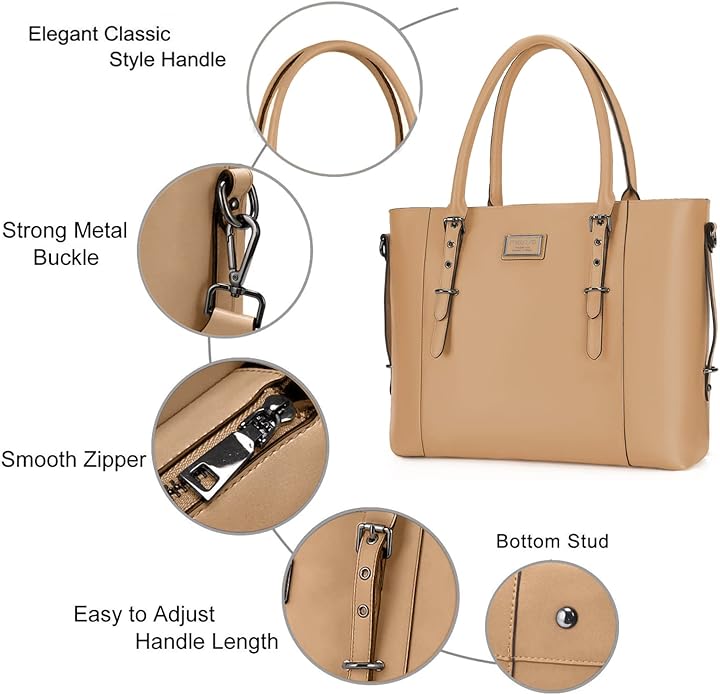 MOSISO Laptop Bag for Women, Waterproof Vintage PU Leather Briefcase Shoulder Computer Laptop Tote Bag for Office Work