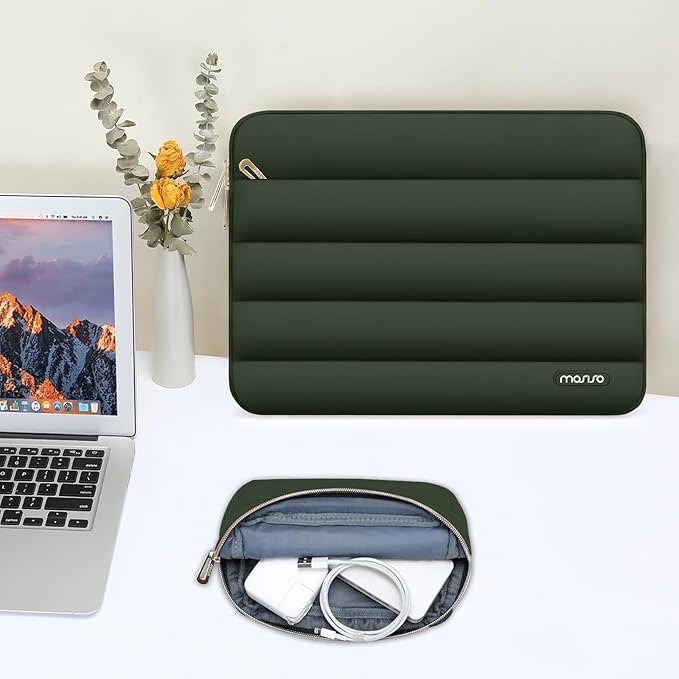 MOSISO Laptop Case 13.3 inch,13-13.3 inch Puffy Laptop Sleeve Compatible with MacBook Air 13.6 M5 M4 M3 M2 M1/Neo/Pro 13/14,HP Dell ASUS Lenovo,Polyester Horizontal Bag with Small Case, Army Green