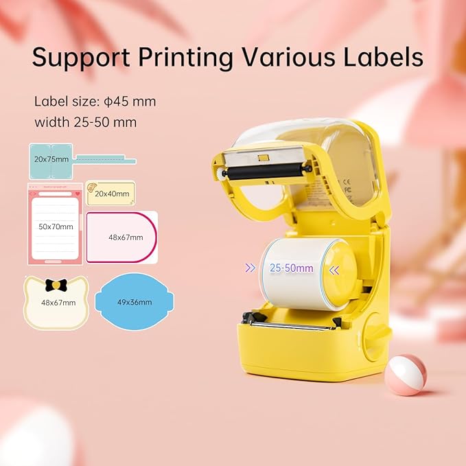HPRT NEW1 Label Printer 2 Inch Portable Inkless Bluetooth Label Maker for Small Business, Home, School, Sticker Printer for Address, Logo, Barcode, Clothing, with Automatic Label Recognition（Yellow）