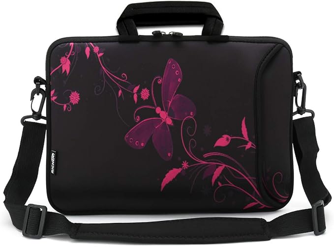 RICHEN 14 15 15.4 15.6 inch Laptop shoulder bag Notebook Handle Sleeve Neoprene Soft Carrying Travel Case with Accessories pocket (14-15.6 inch, Nice Butterfly)