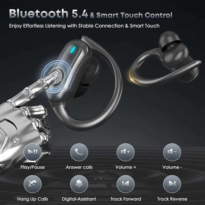Wireless Earbuds Bluetooth 5.4 Headphones, 54H Playtime Stereo Earphones with Noise Cancelling Mic, IPX7 Waterproof, Fast Charging and Comfort Fit Ear Buds for Fitness/Sports/Workouts/Travel Black