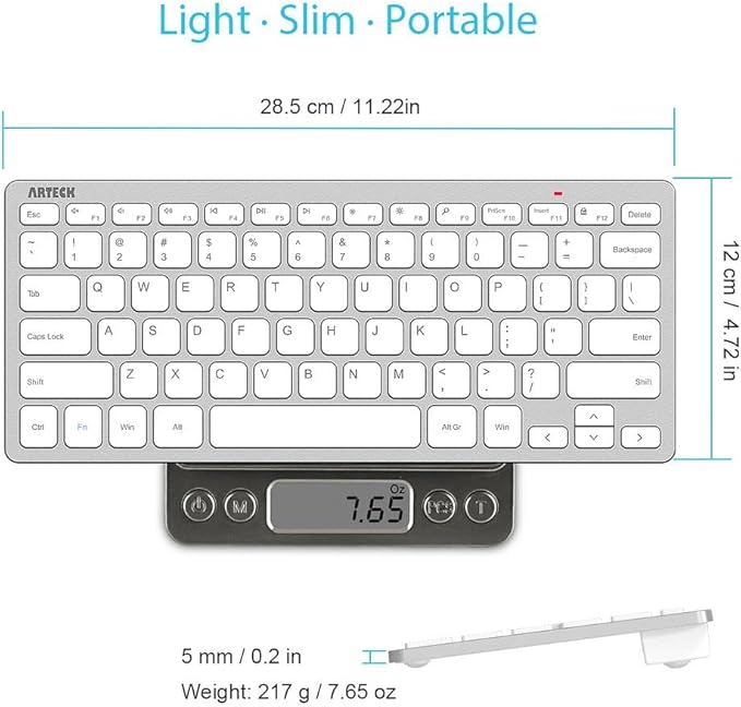 Arteck 2.4G Wireless Keyboard Ultra Slim and Compact Keyboard with Media Hotkeys for Computer Desktop PC Laptop Surface Smart TV and Windows 11/10/8/7, Silver