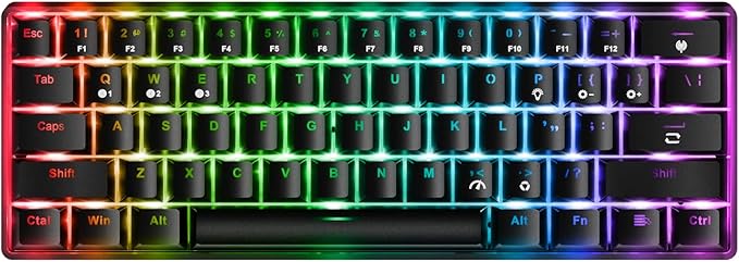 61 Keys RGB Wireless and Wired Mechanical Gaming Keyboard with Blue Switches, Audible Click Sound Rainbow Portable Compact Mini Office Keyboard for Windows PC Gaming, (F-SG61)