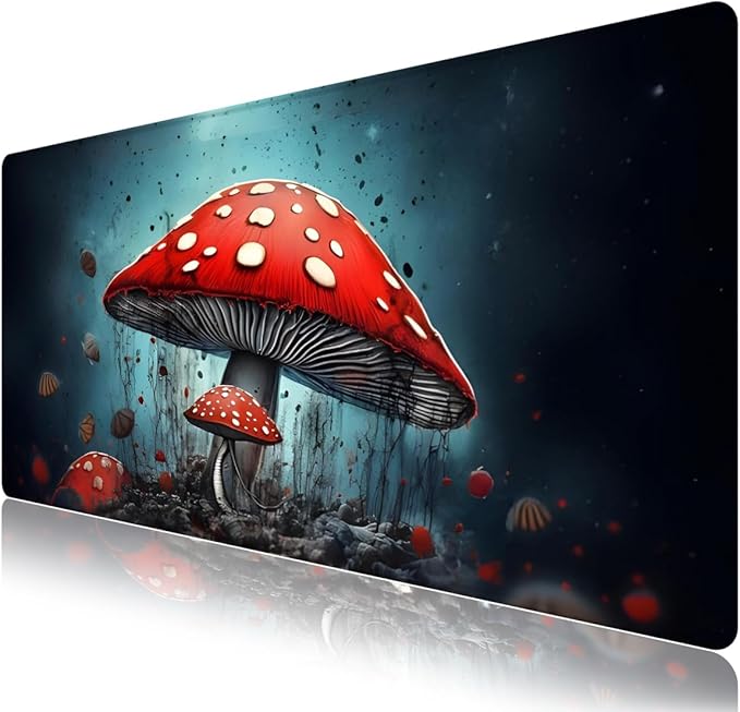 Cool Desk Matt for Desktop, Mouse Pad Mat, Desk Mat for Keyboard and Mouse, XXL Large Mouse Pad for PC, Anti-Slip Big Mousepad with Stitched Edges, Mouse Mat for Computer Laptop Women, Red Mushroom