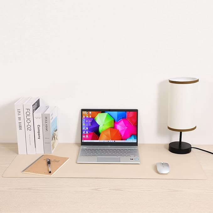 Desk Blotter Pad,27x13 inch PU Leather Computer Mouse Mat,Non-Slip Waterproof Writing Desktop Protector for Office Home,Small,Beige White