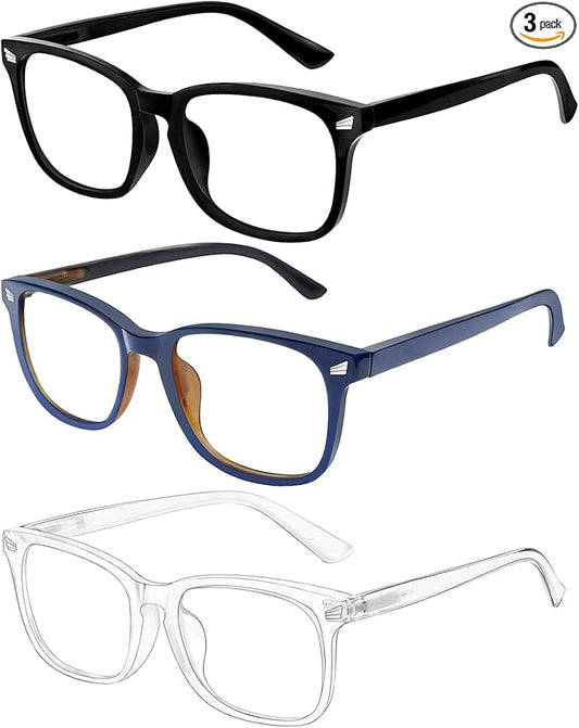 Blue Light Glasses for Woman Men | 99% Blue Light Blocking Glasses | Computer Glassess | Gaming | TV Phone Screen Reader Square Frame | Anti Eyestrain & UV Glare,3 Pack