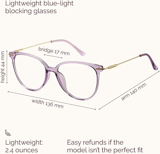 Gaoye Blue Light Blocking Glasses - Trending Round TR90 Frames, Metal Arms, UV400 Protection - Matching Soft Case