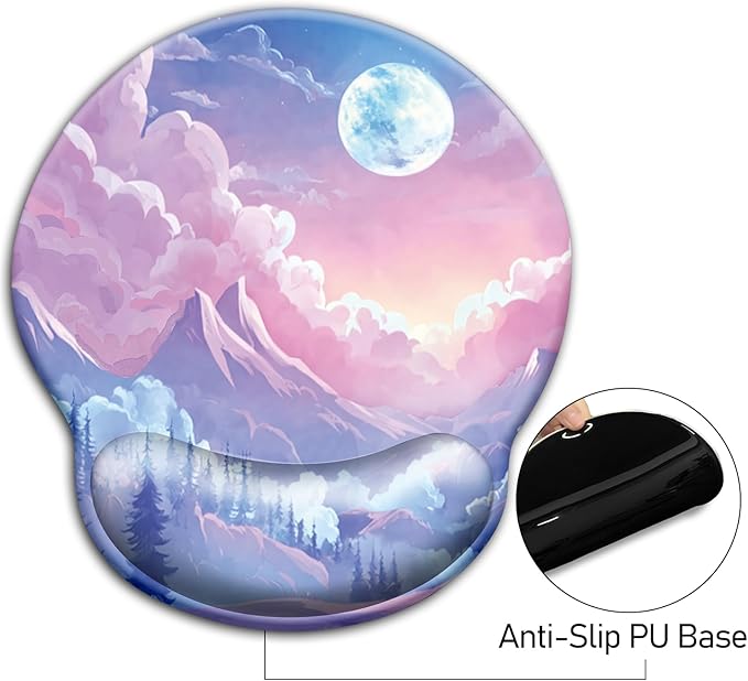 Mouse Pad with Wrist Rest, Mountain Cloud Ergonomic Mouse Pads Wrist Support for Desk, Cute Gaming Mousepad for Wireless Mouse Laptop Computer Work Home Kawaii Desk Accessories Office Supplies Decor