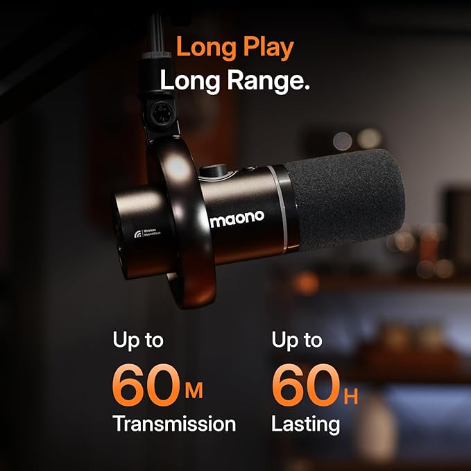 MAONO PD200W Hybrid Wireless Podcast Microphone for PC, XLR USB Dynamic Mic Kit with Boom Arm, Software, Noise Cancellation, for Vocal Recording, Streaming, Content Creation, Home Studio, Voiceover