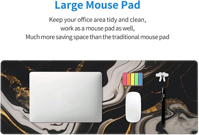Desk Pad,Office Desk Mat 31.5"×11.8" Large Gaming Mouse Pad,Durable Extended Computer Mouse Pad,Waterproof Thick Big Mouse Pads with Non-Slip Rubber Base Office Home Black Gold Marble