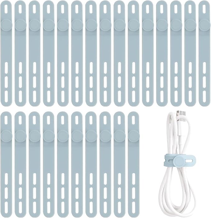 Oligei 25 Pcs Silicone Cable Ties, Cable Ties Reusable, High Elasticity Cord Wraps for Electrical Cords, Cord Organizer for Earphone, Phone Charger(Blue) by Oligei