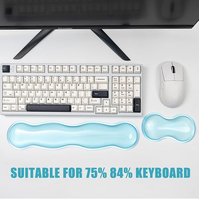 Clear Gel Keyboard Wrist Rest, Blue Silicone Keyboard Wrist Rest, Cute Ergonomic Wrist Rest for Keyboard 60%/75% (Blue-Long)