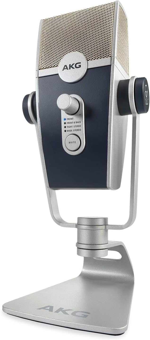 AKG Pro Audio Lyra Ultra-HD USB C Microphone for Recording, Streaming, Gaming, Podcasting, ASMR on PC and Mac, Condenser Mic for Laptop or Computer, Adjustable Stand, Plug and Play – Blue and Silver