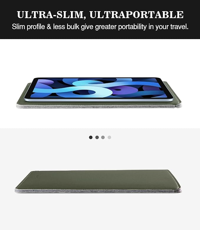 MoKo 9-11 Inch Tablet Sleeve, PU Leather Briefcase Slim Stylish Case Fits New 11-inch iPad Air M4 2026/iPad Pro M5, Air 5/4th 10.9, 10th Gen 10.9, 9/8. Gen 10.2, Tab S8/S9 11, Midnight Green