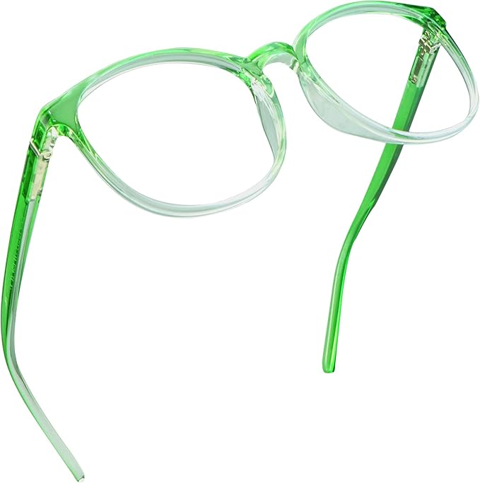 LifeArt Round Blue Light Blocking Glasses, Computer Glasses, Gaming Glasses, TV Glasses for Women Men (Clear Green, 3.25 Magnification)