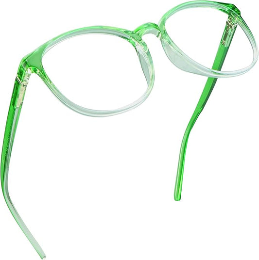 LifeArt Round Blue Light Blocking Glasses, Computer Glasses, Gaming Glasses, TV Glasses for Women Men (Clear Green, 0.25 Magnification)