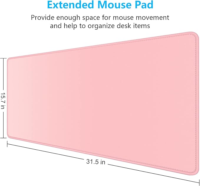 Dapesuom Large Gaming Mouse Pad, Extended Mouse Mat with Stitched Edges, Full Size Keyboard Pad with Non-Slip Base, Big XXL Computer Desk Mats for Gamer, Laptop, Office, 31.5 x 15.7in, Pink