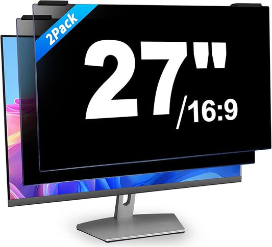 2 Pack 27 Inch Computer Privacy Screen Filter, 9H Hardness Anti-Scratch Shield for 27" Widescreen Monitor(16:9), Hanging Design for Open Office & Cubicle, Reduce Blue Light & Eye Strain
