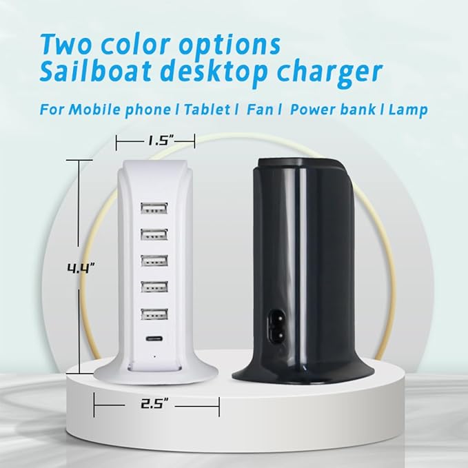 USB Charging Station for Multiple Devices, 40W Multiport Charger Tower, Type C Port Supports PD Quick Charge Compatible with iPhone, Smartphones, Tablets and Other Devices (White)