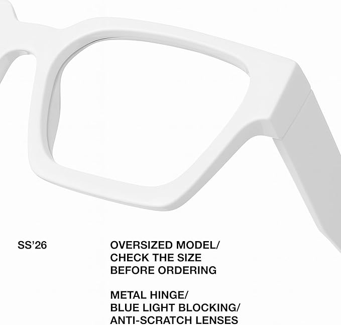 livho Oversized Eyewear Frame for Woman and Men - Rectangle Fashion Glasses for Computer, Chic Preppy Frame