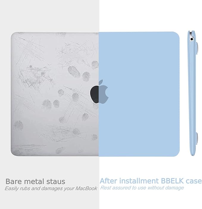 B BELK Compatible with MacBook Air 13 inch Case M1 2022 2021 2020 2019 2018 A2337 A2179 A1932 Touch ID,Matte Plastic Hard Shell+Keyboard Cover+Screen Protector for MacBook Air 13.3 inch Case,Airy Blue
