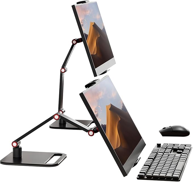RQUOIRE portable monitor stand monitor arm 360 ° rotation,Suitable for 12-17.3-inch monitors and tablet screens，Adjustable height tablet holder for desk Expandable Display Base (black)