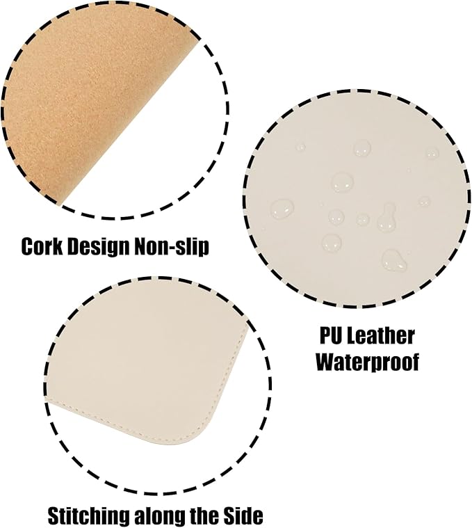 Double-Sided Keyboard Mouse Pad, 31.5"x15.7" PU Leather and Cork Desk Mat Large Overlocked-Edge Desk Pad with Matching Thread, Light Apricot