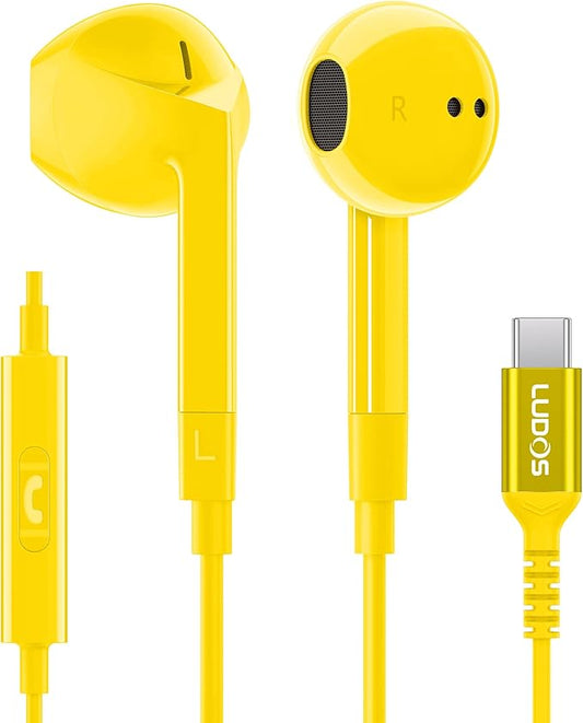 LUDOS FEROX USB C Headphones for iPhone 17 16 15 Pro Max Plus Air iPad Pro, 5 Years Warranty, USB-C Earbuds for Samsung Galaxy S24 S23 Ultra S22 S21 FE S20 Z Flip 3 Fold 4 A53, USB Type C Earphones