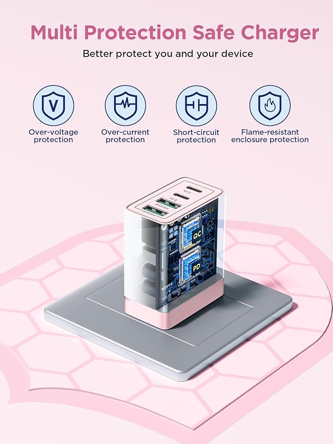 USB C Charger Block, 40W 4-Port Fast Charging Block USB C Wall Charger Dual Port PD + QC Wall Plug Multiport Type C Block for iPhone 17 16 15 14 13 12 11 Pro Max XS XR 8, iPad, Samsung Phone