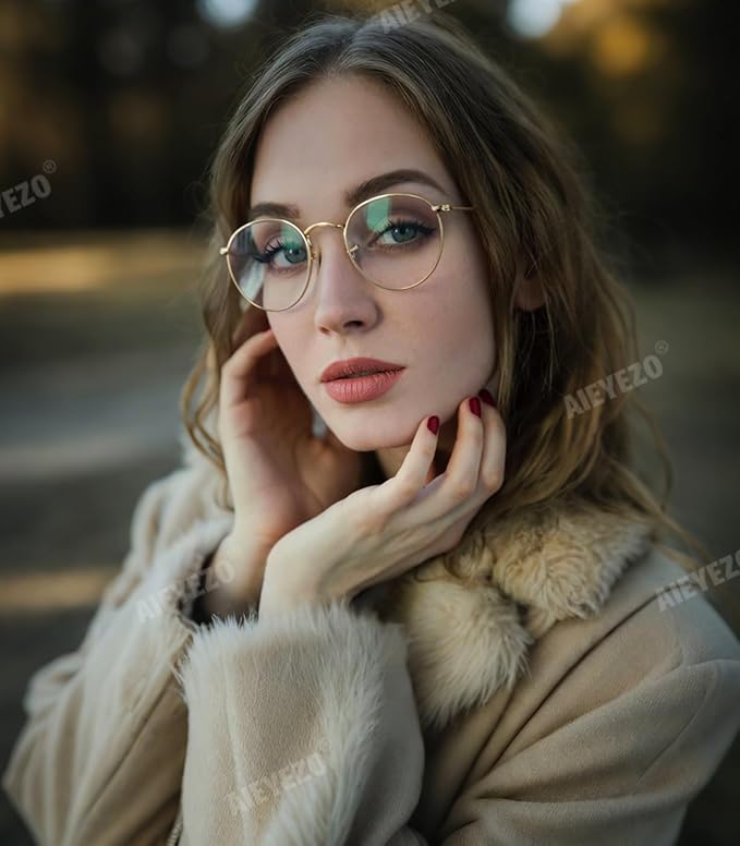 AIEYEZO Blue Light Glasses for Women Men Fashion Retro Circle Wire Frames Eyeglasses Anti-Blue Light Computer Gaming Glasses