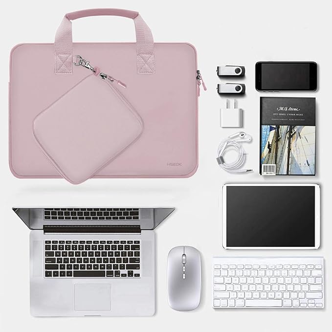 Hseok Laptop Sleeve 13.3-14 inch Case with Small Pouch, Neoprene Computer Bag Compatible with MacBook Neo/Pro 14 M5/M4/M3/M2/M1, Mac Air/Pro 13.3, XPS 14 and Most 13-14 inch Notebooks,Pale Pink